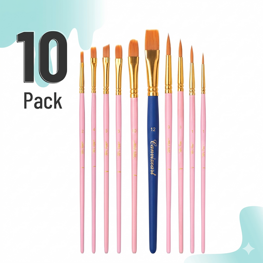 CanvixoArt- Acrylic Paint Brushes Set, 10 Pack, Round & Pointed Tip, Nylon Hair Artist Brushes for Watercolor, Oil, Rock, Face, Nail, Miniature, Canvas, Detailing, Drawing, Art Supplies